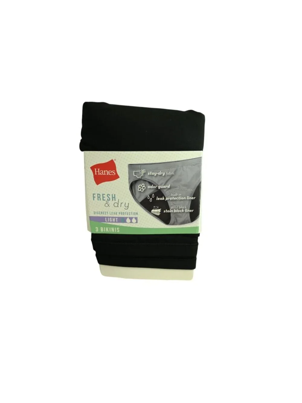 NWT Hanes 3 Pack Fresh and Dry Light Leak Protection Underwear Sz 5 Small Black